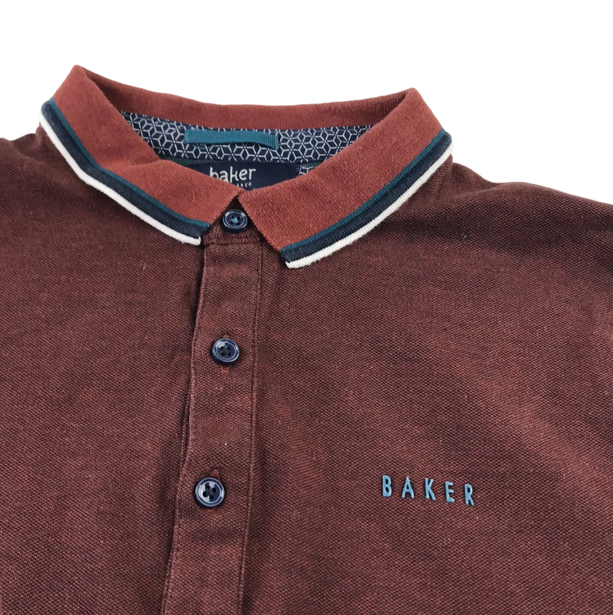 Ted Baker polo shirt 11-12 years brown burgundy short sleeve button up neck