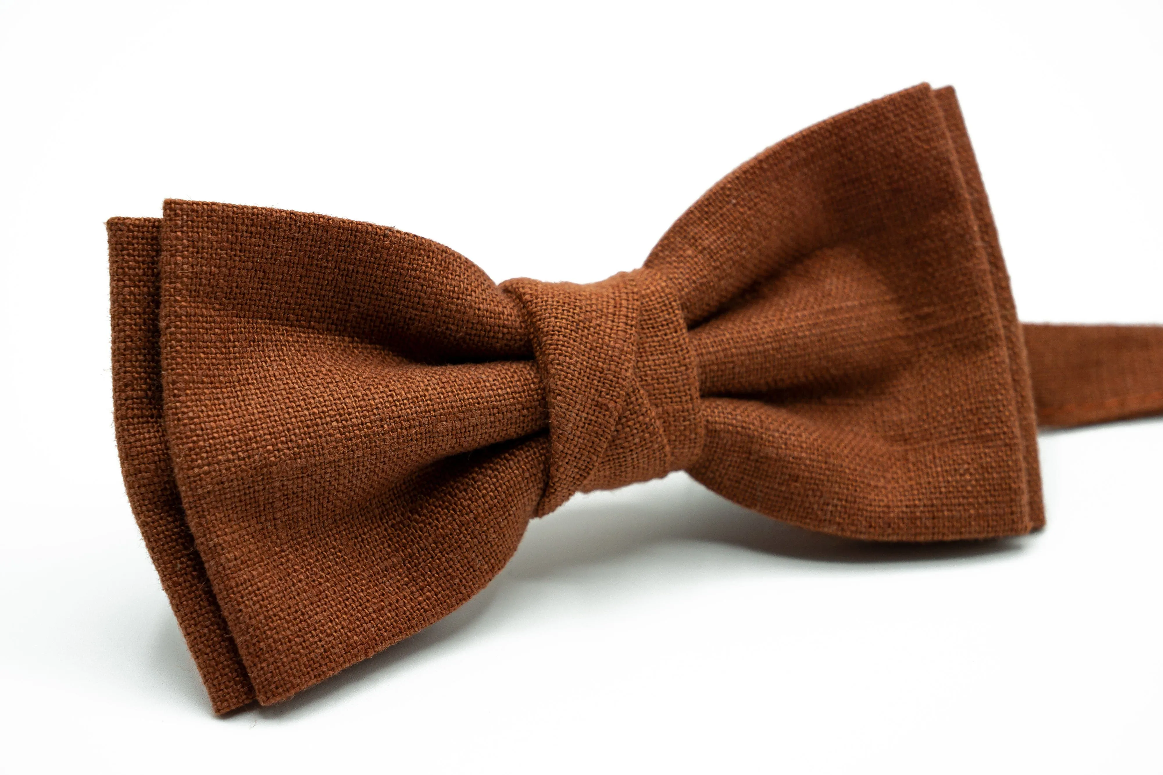 Terracotta Linen Bow Tie & Suspenders Set - Elegant Wedding Accessories for Groom, Groomsmen, and Father of the Bride