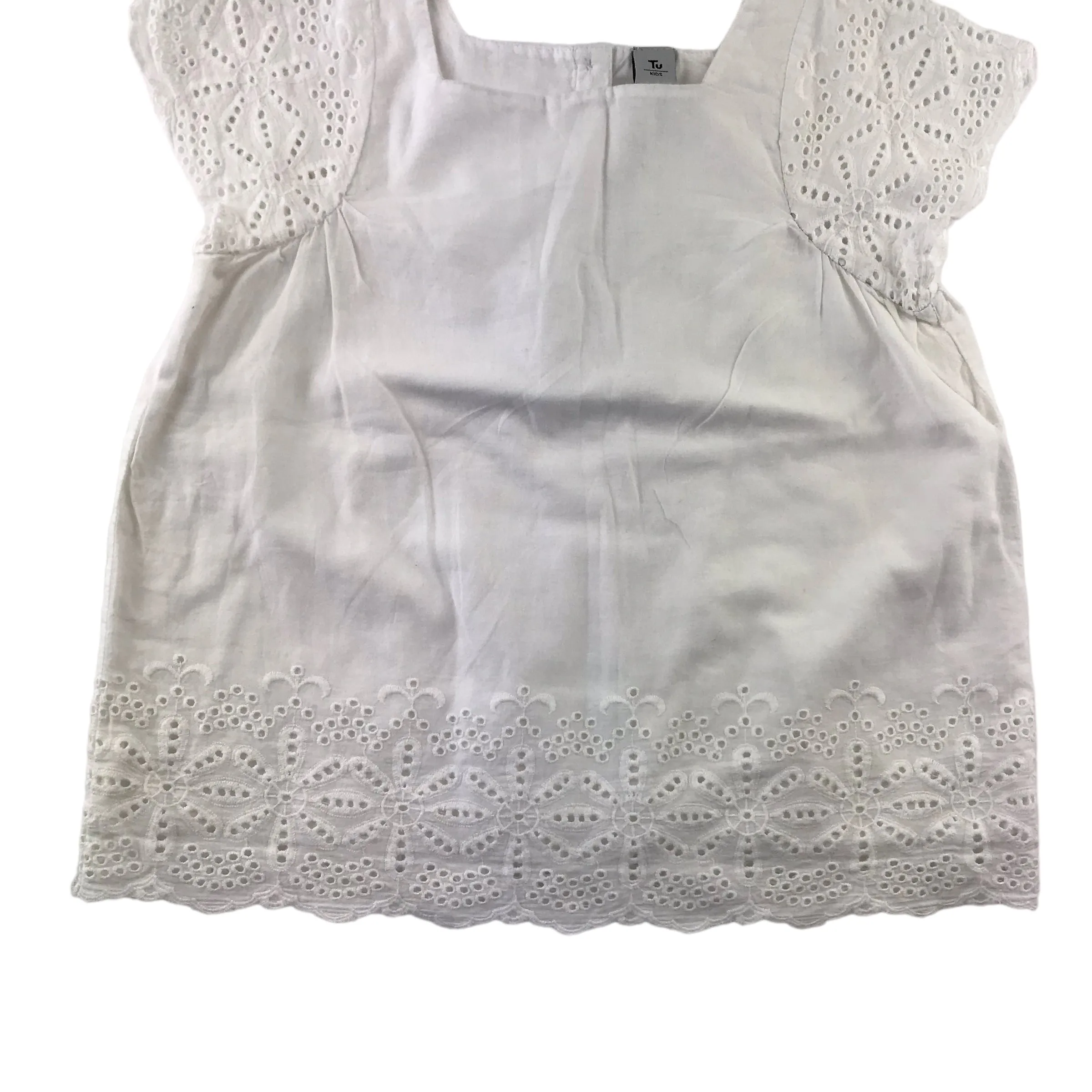 Tu blouse 6-7 years white short sleeve embroidered detail cotton