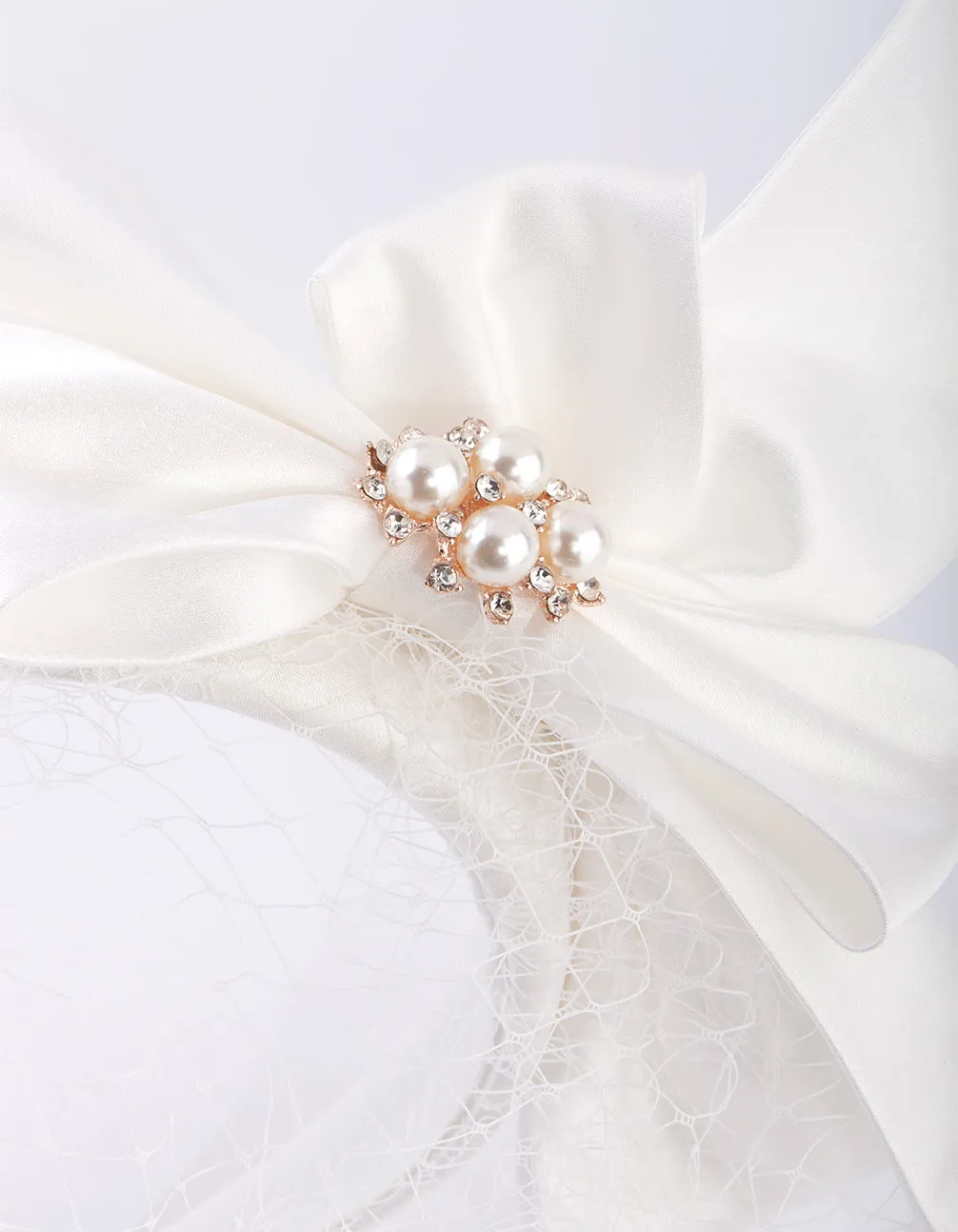 White Bow Pearl & Veil Headband