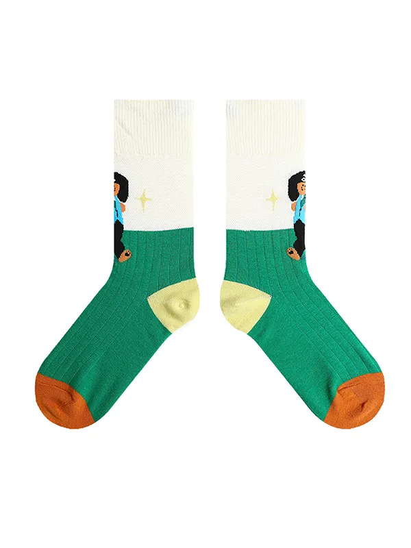 White Green Breathable Cartoon Dog Contrast Color Multi-Colored Socks Accessories