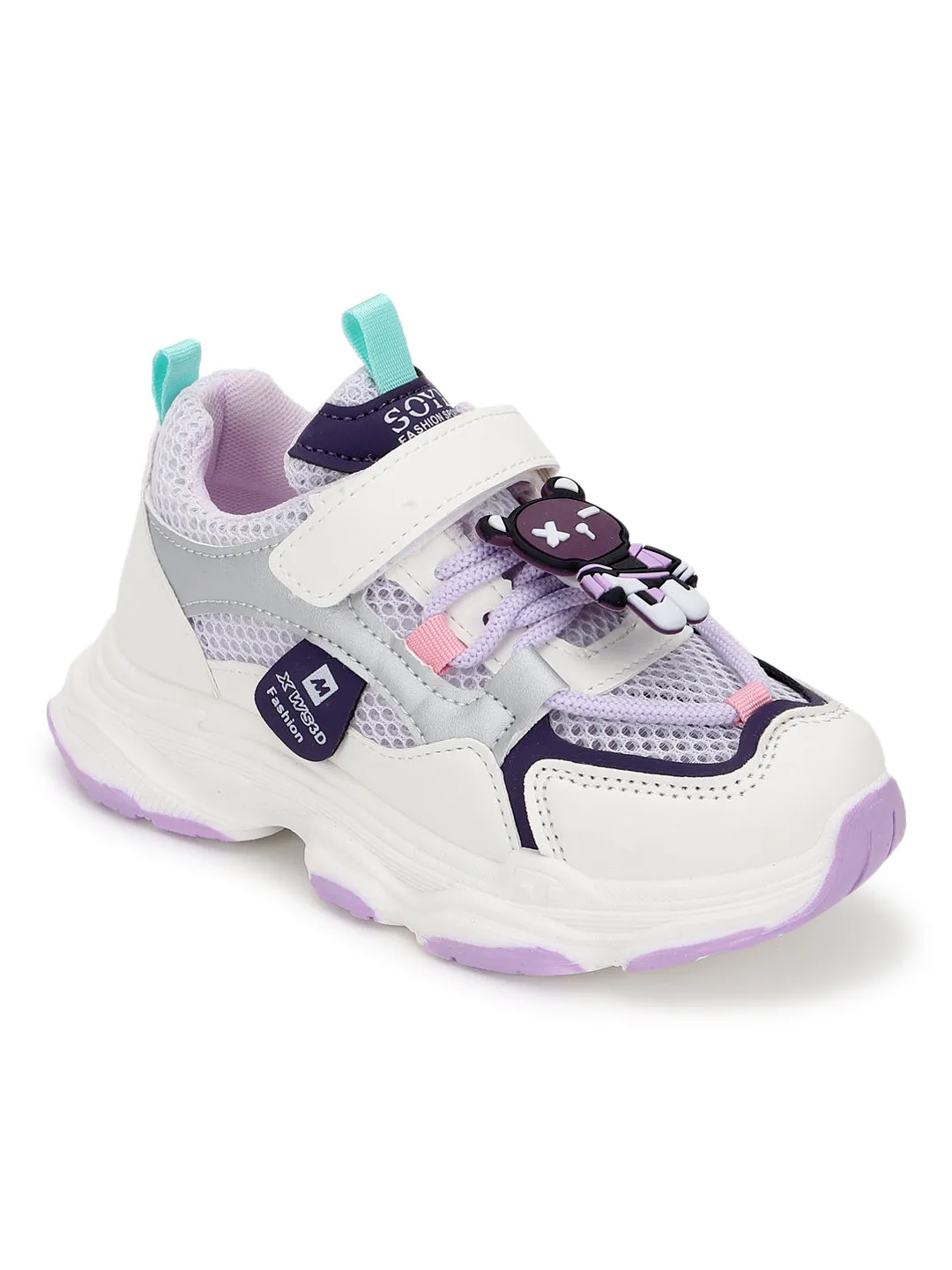 White Purple PU Stylish Velcro Sneakers For Kids-Unisex (TC-RS3649-WHTPUR)