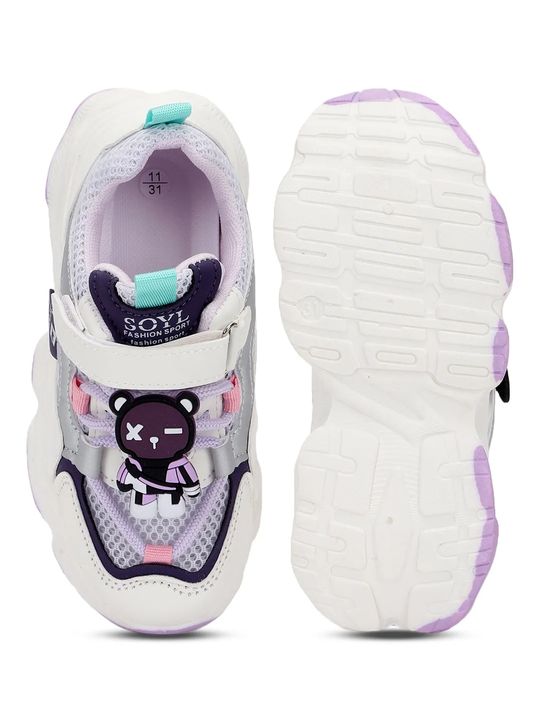 White Purple PU Stylish Velcro Sneakers For Kids-Unisex (TC-RS3649-WHTPUR)