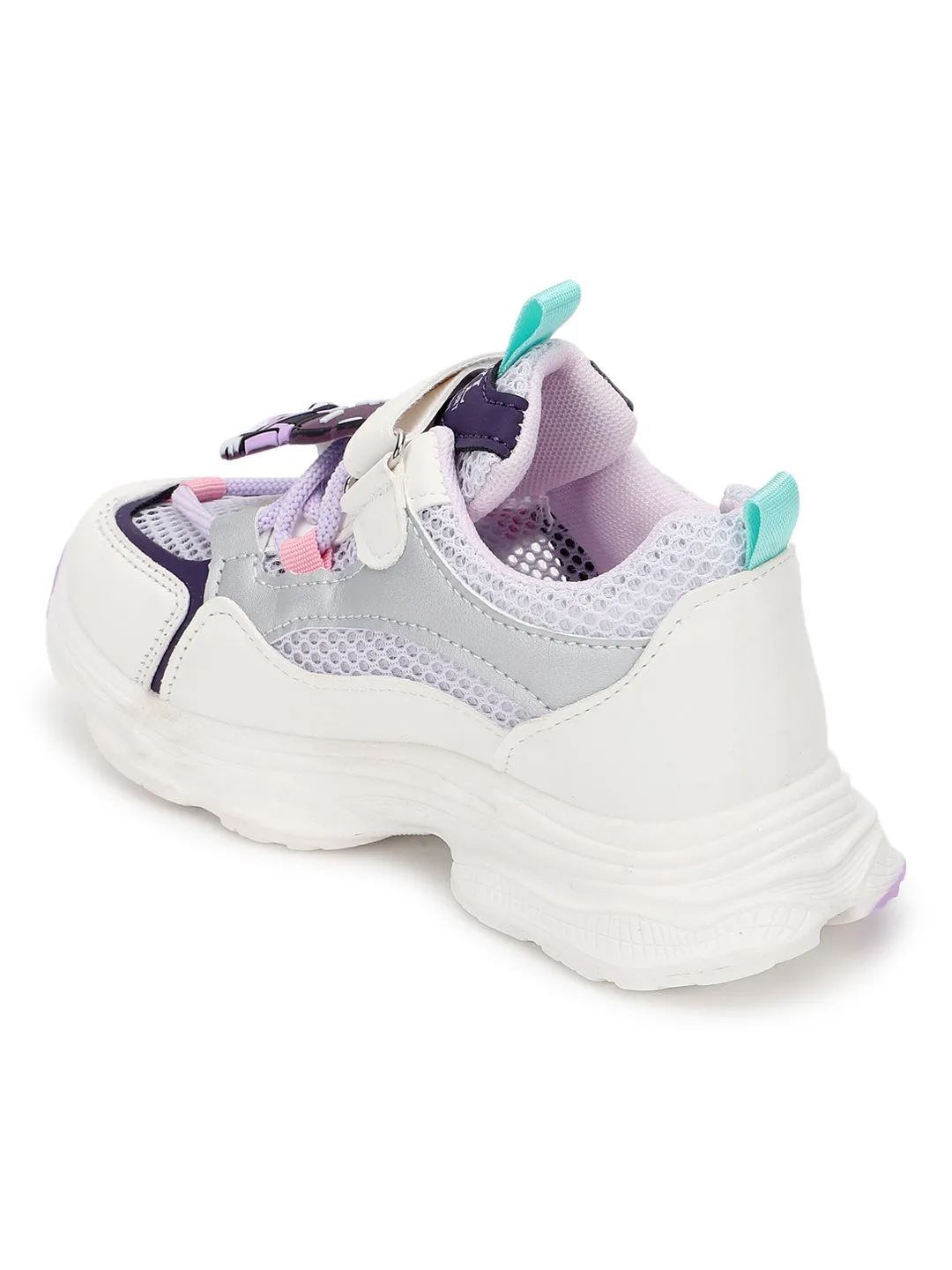 White Purple PU Stylish Velcro Sneakers For Kids-Unisex (TC-RS3649-WHTPUR)