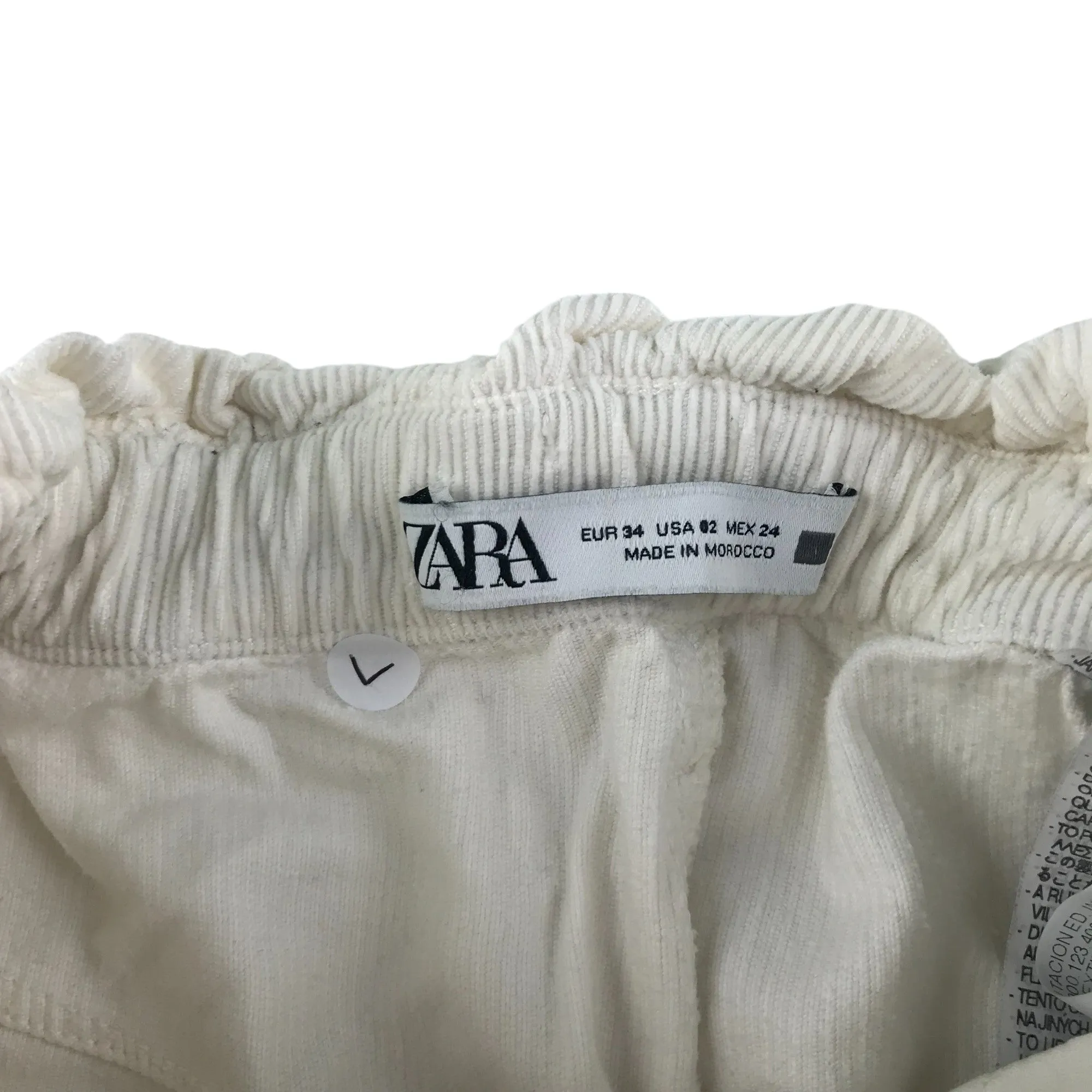 Zara trouser women's size EUR 34 white plain corduroy